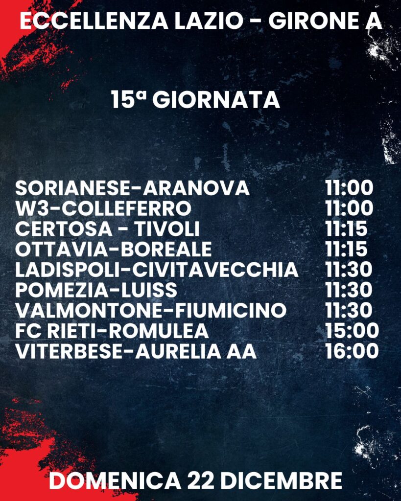 15esima giornata di campionato Eccellenza Lazio girone A