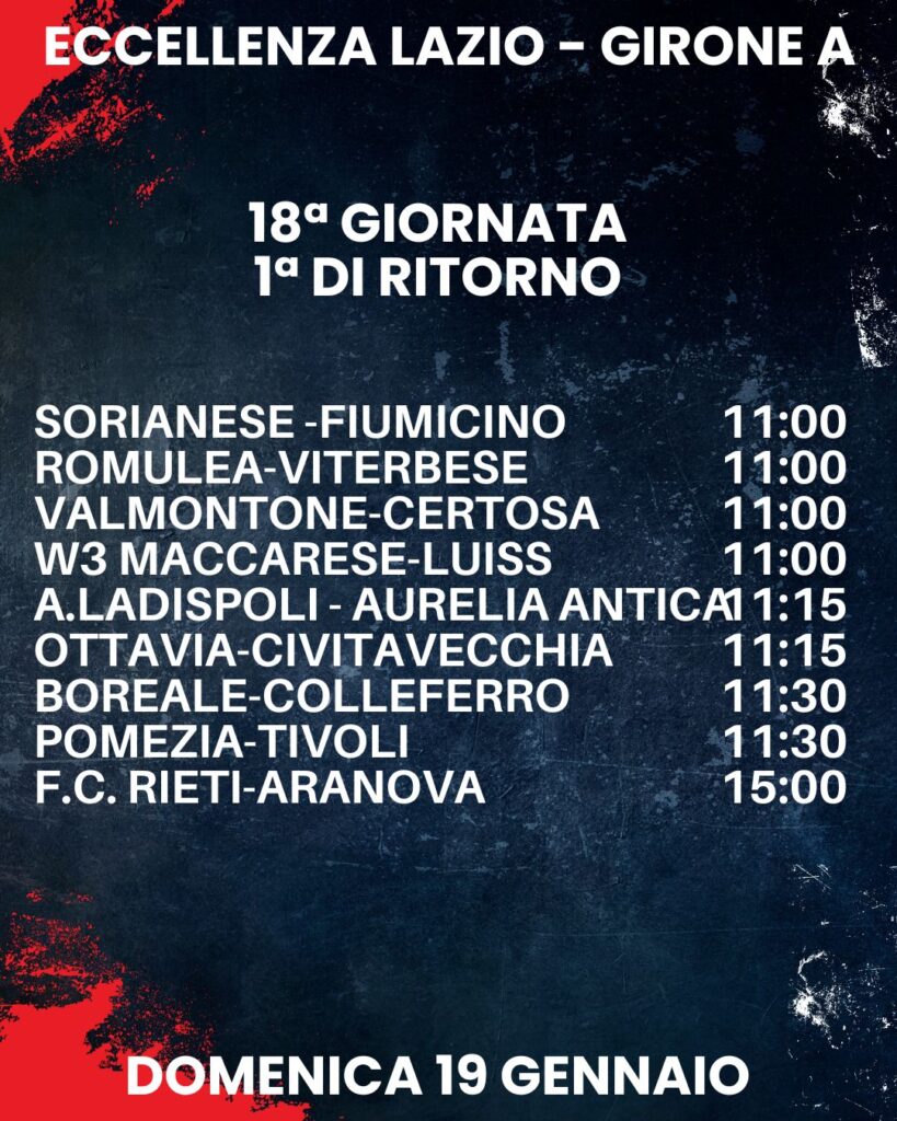 18esima giornata di campionato eccellenza lazio 