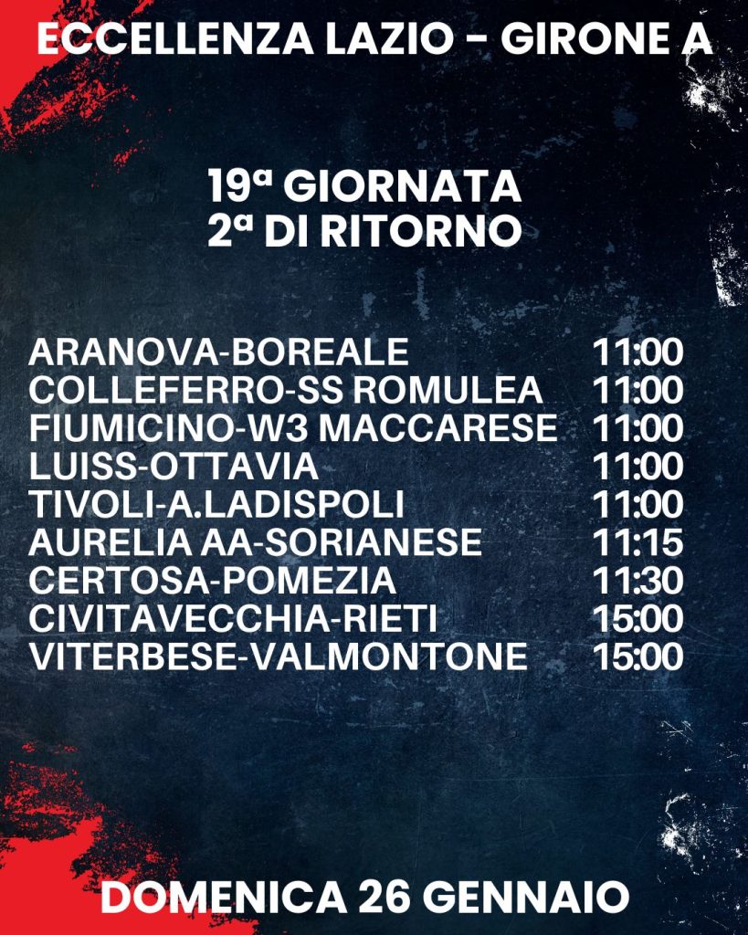 partite 19esima giornata Eccellenza Lazio girone A