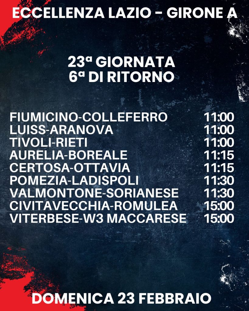 23esima giornata eccellenza lazio girone A