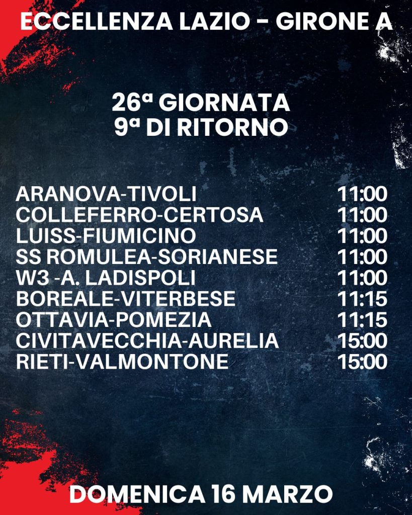 26esima giornata eccellenza lazio